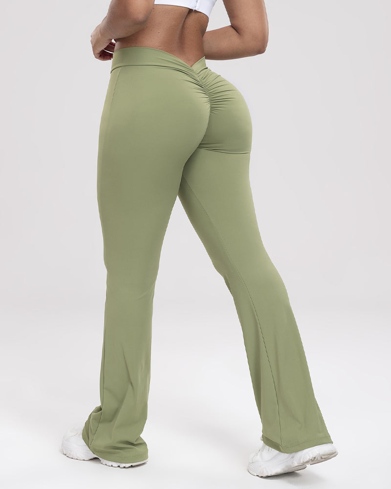 Pantalones de yoga acampanados a prueba de sentadillas con espalda en V profunda para mujer