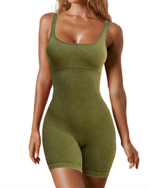 Seamless Ribbed Tummy Control Romper Sleeveless Tank Bodycon Yoga Jumpsuit