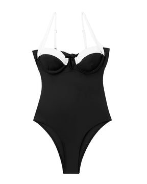 Push Up Color Block High Cut Swimsuit Square Neck Back Tie Bathing Suit