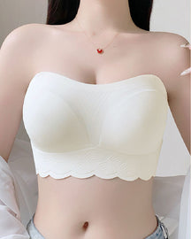 Seamless Wireless Anti-slip Strapless Wave Edge Tube Top Bra With Two Versatile Scarves