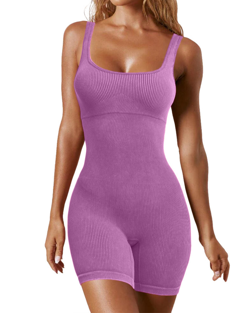 Seamless Ribbed Tummy Control Romper Sleeveless Tank Bodycon Yoga Jumpsuit