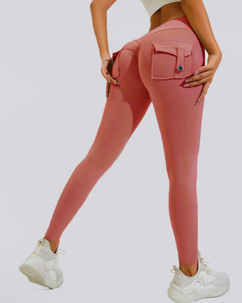 Peach Hip Fitness Leggings with Cargo Pockets