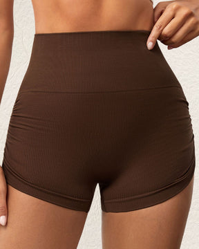 Side Drawstring High Waist Threaded Solid Color Yoga Shorts