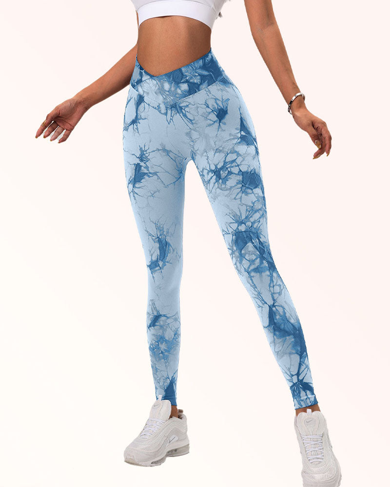 Leggings elásticos sin costuras con efecto tie-dye, pantalones deportivos de yoga con control de barriga