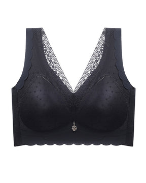 Women's Wireless Lace  V-Neck Latex Seamless Push Up Bra