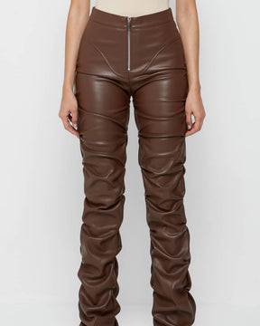 PU Leather Personalized Pleated Flared Pants