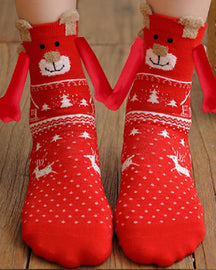 Christmas Pattern Cartoon Magnetic Hands Socks Couple Unisex Mid Tube Cotton Socks