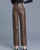 New High Waist Slim Fit Versatile Wide Leg Leather Pants for Women