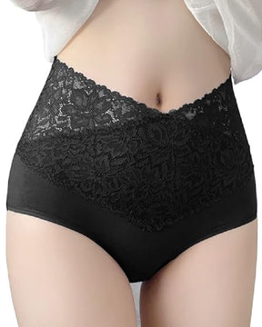 Women's V-shaped High Waist Floral Lace Briefs Sexy Tummy Control Soft Panties