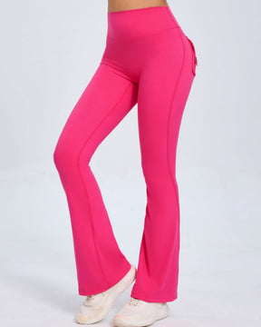 Button High Waist Hip Lift Leggings Yoga Flared Pants