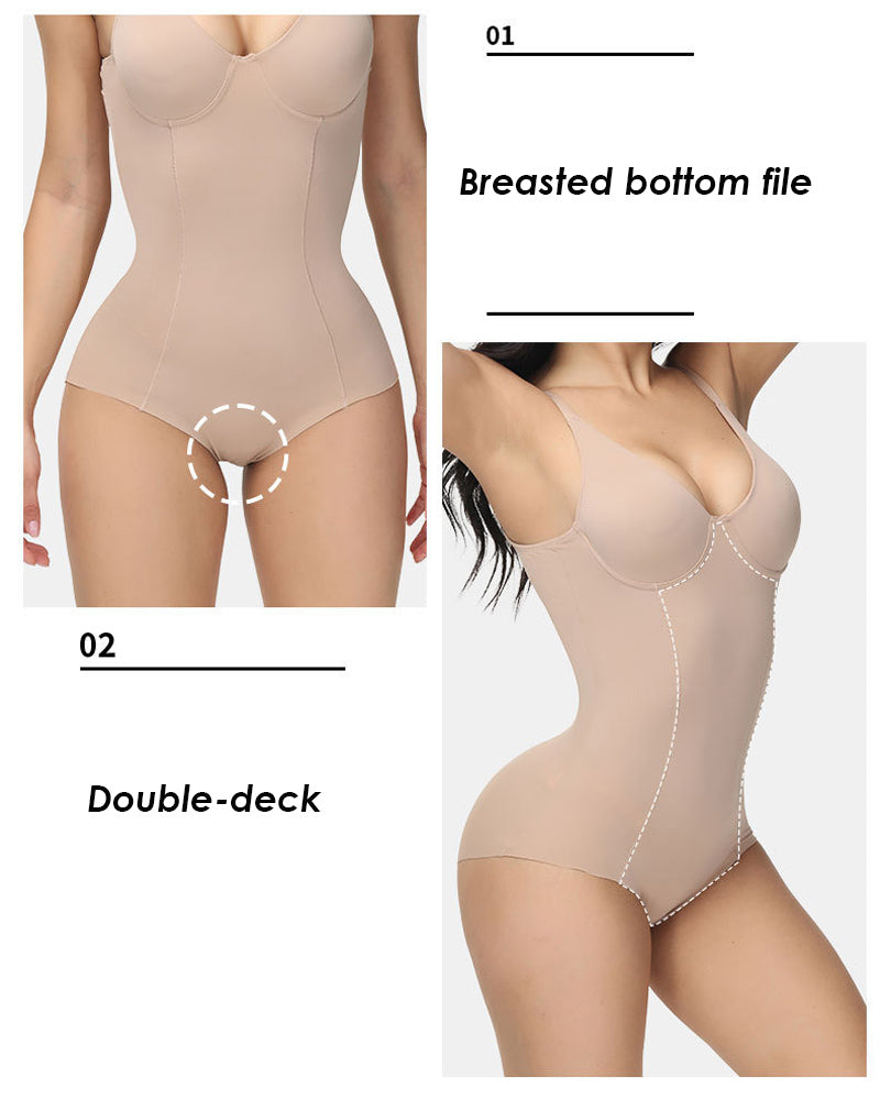 Solid Tummy Control Bodysuit Corset Seamless Shapewear With Built-in Bra