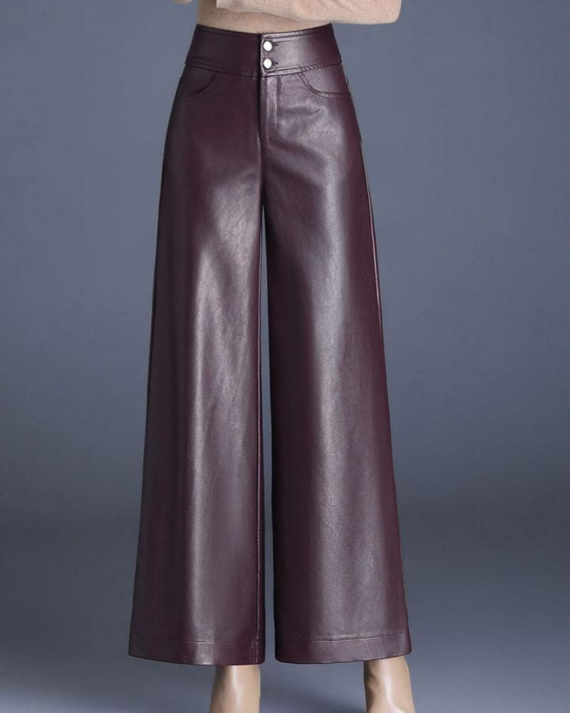 Autumn and Winter High Waist Loose Wide Leg Pants Versatile PU Leather Casual Pants