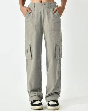 Women's Mid Rise Flap Pockets Straight Leg Casual Cargo Pants