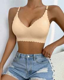 Scallop Trim Wireless Comfortable Bra Seamless Everyday Intimates Bra