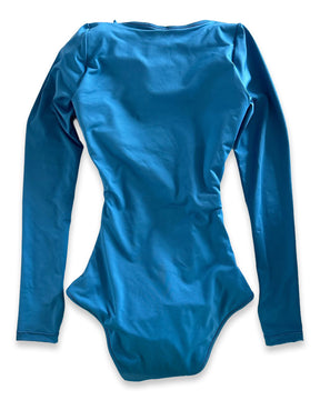 Blue Long Sleeve Built In Shapewear Tummy Cotrol Girdle Swimsuit