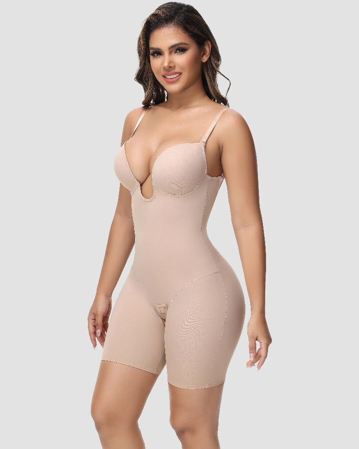 Women's U Plunge Strapless Tummy Control Bodysuit Low Back Built In Bra Shapewear