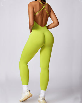 Women's Seamless Workout Backless Criss-Cross Opaque Sleeveless Jumpsuits