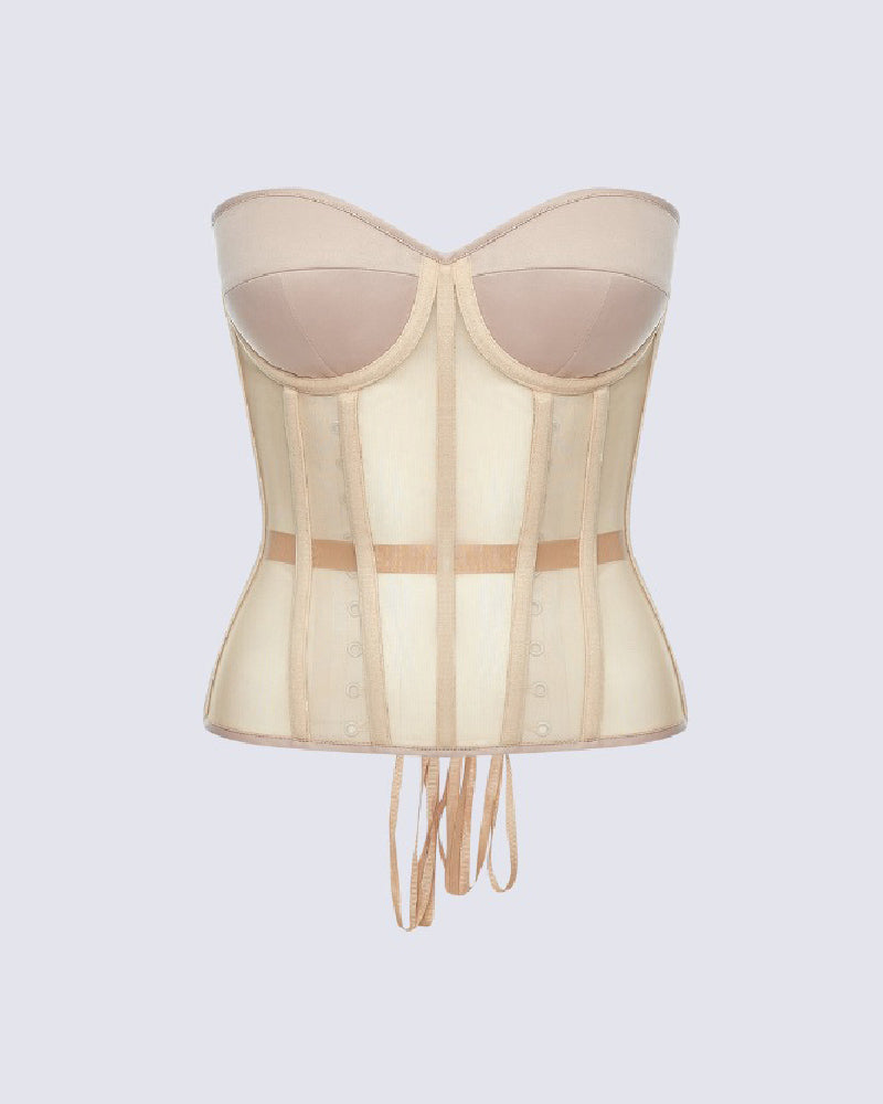 Women's Sexy Mesh Overbust Corset Tops Vintage See Through Slim Bustiers