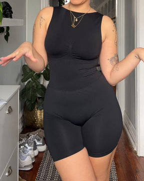 Mid Thigh Low Back Jumpsuits Seamless Rompers Stretchy Bodycon Bodysuit