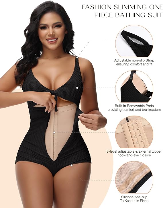 Women's Tummy Control Swimsuit Cutout Tie Knot Front Push Up Shapewear Bathing Suit