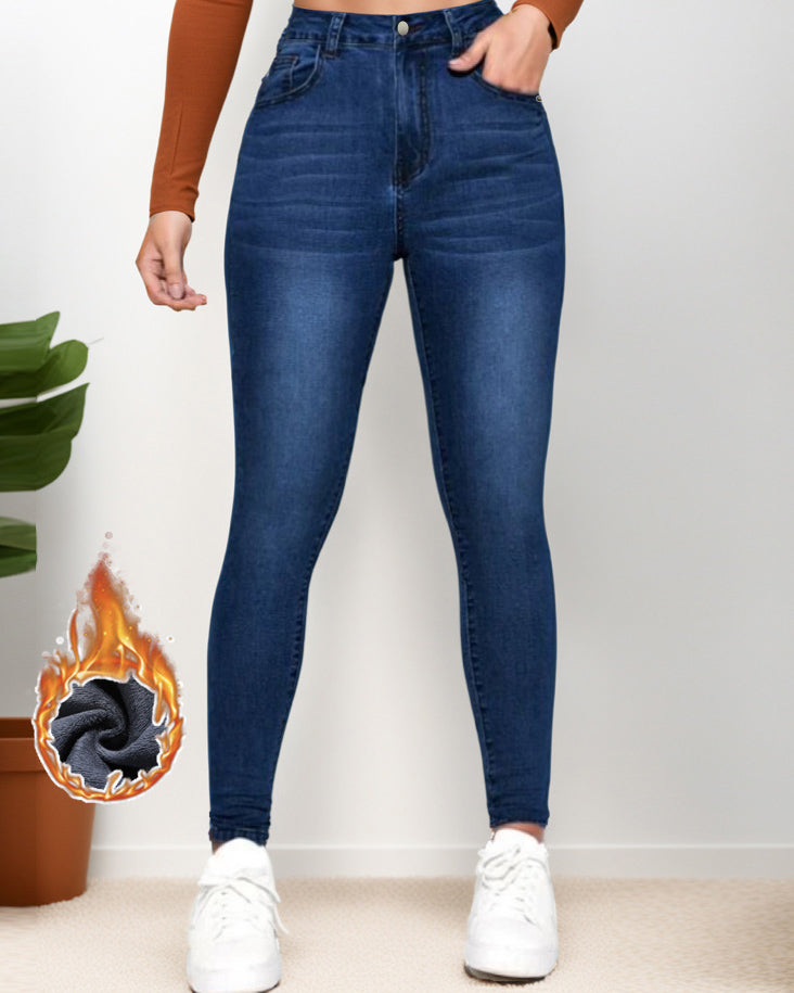 Hot Girl Jeans Women's High Waist Stretchy Fleece Demin Pants