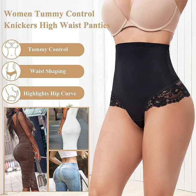 Seamless Lace Tummy Control Shapewear Panties High Waist Compression Thong Underwear