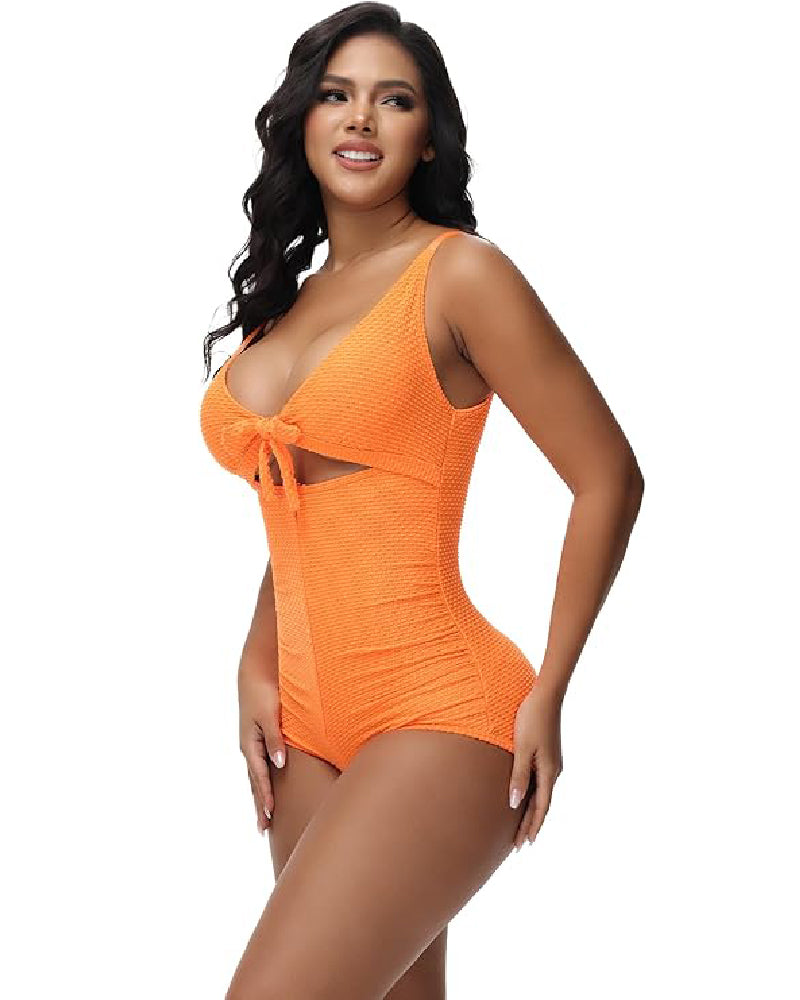 Women's Tummy Control Swimsuit Cutout Tie Knot Front Push Up Shapewear Bathing Suit