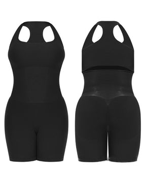 Ribbed Halter Racerback Shapewear Tummy Control Butt Lifting Mid Thigh Bodysuit