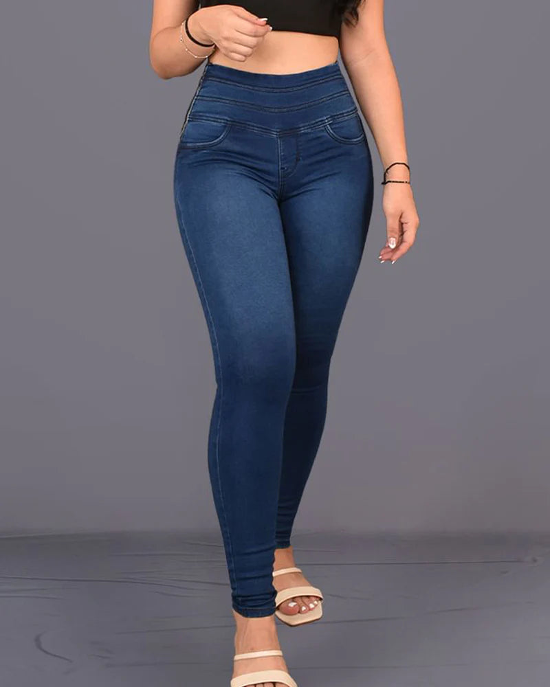 Shapshe® Women's High Rise Skinny Peach Hip Side Zipper Jeans