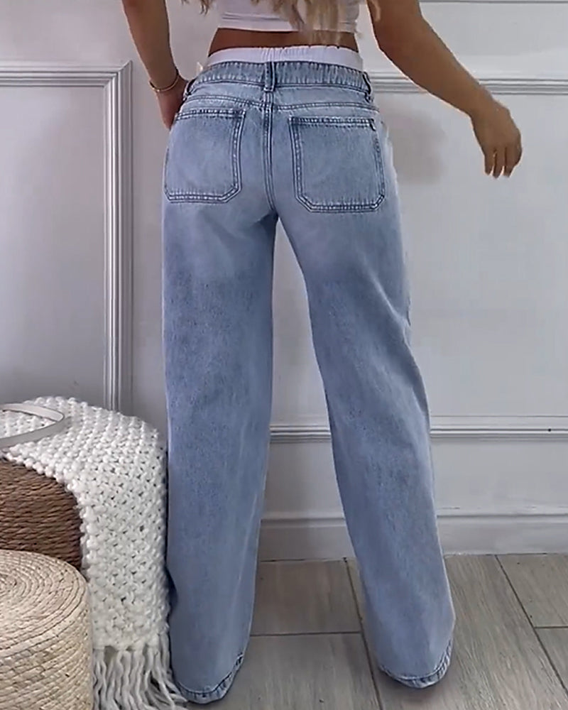 Shapshe® High Waist Loose Fit Wide-leg Jeans with Waistband