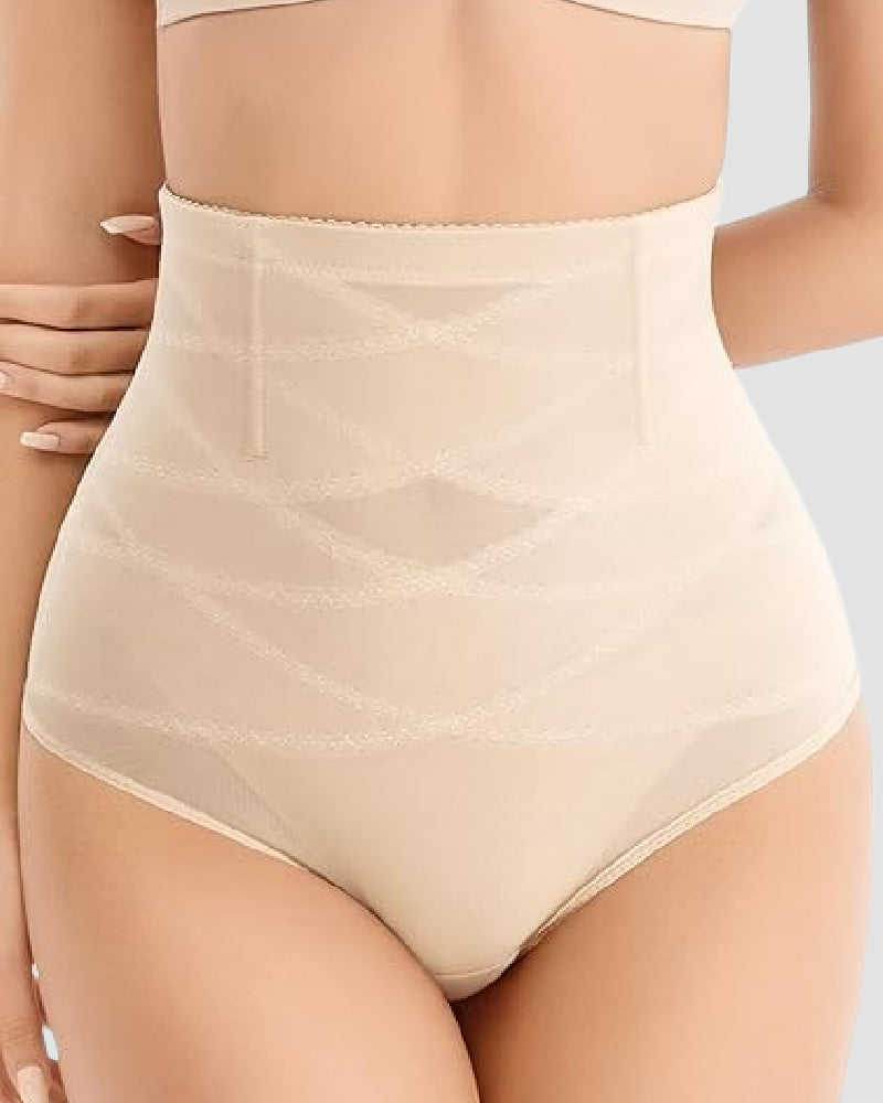 Bragas moldeadoras de malla de alta elasticidad para mujer, bragas con espalda en T y compresión cruzada para el vientre