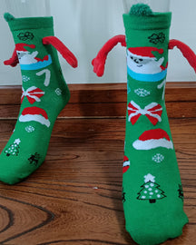 Christmas Pattern Cartoon Magnetic Hands Socks Couple Unisex Mid Tube Cotton Socks