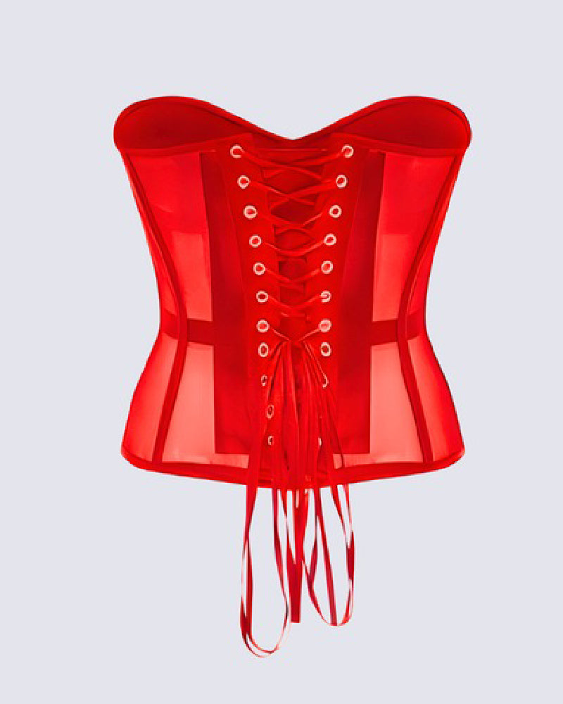 Women's Sexy Mesh Overbust Corset Tops Vintage See Through Slim Bustiers