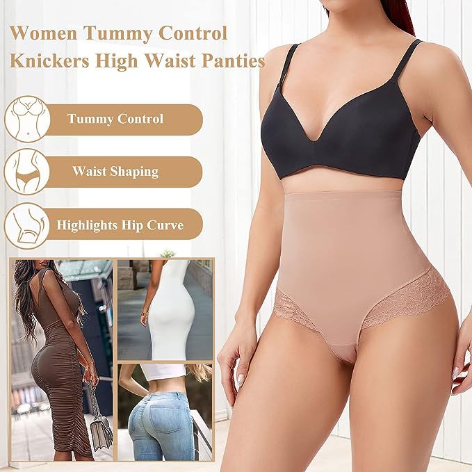 Seamless Lace Tummy Control Shapewear Panties High Waist Compression Thong Underwear