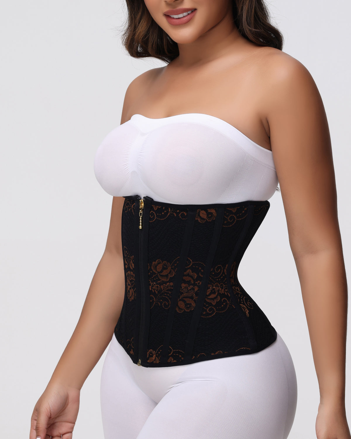 Jacquard Steel Bone Workout Waist Trainer Zipper Underbust Corset