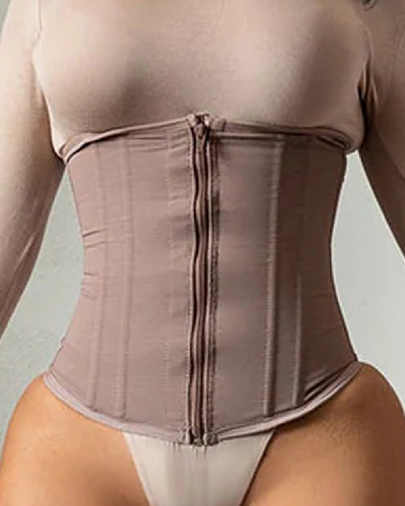 9 Boned Waist Trainer For Women Hourglass Zipper Tummy Control Workout Corset