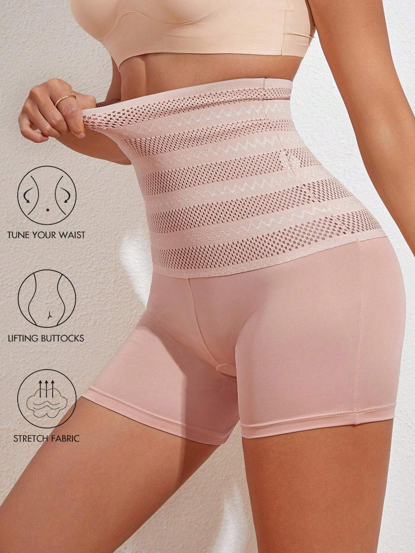 High Waist Striped Hollow Shapewear Panties Tummy Control Postpartum Underwear