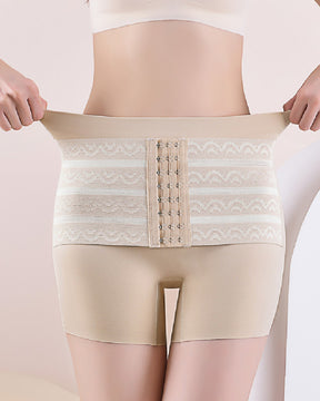 Pantalones cortos moldeadores de cuerpo con control de barriga firme de doble capa levantadores de glúteos de tiro medio con cinturón de ganchos