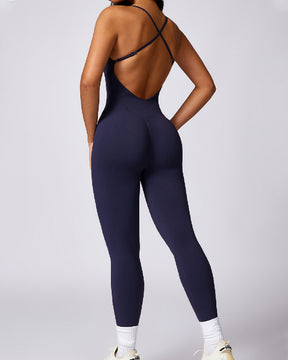 Women's Seamless Workout Backless Criss-Cross Opaque Sleeveless Jumpsuits