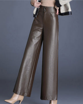 Autumn and Winter High Waist Loose Wide Leg Pants Versatile PU Leather Casual Pants