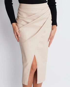 PU Slit Skirt High Waist Zipper Pleated Leather Skirt