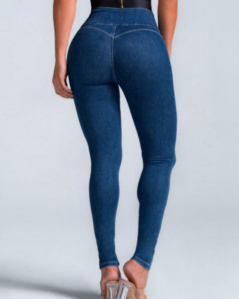 Multi-button Slim-fit Sexy Hip-hugging High-waisted Skinny Jeans