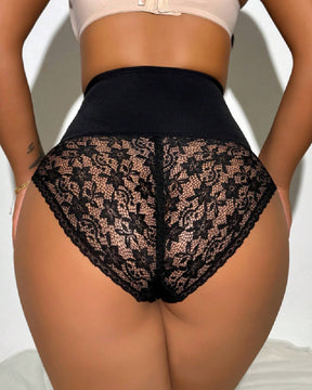 Sexy Lace Solid High Waist Slim Fit Shapewear Thong Tummy Control Panties