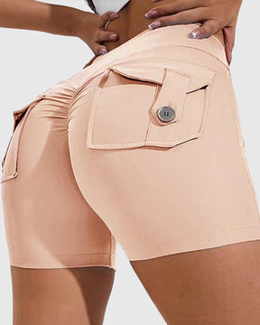 Women's Yoga Shorts Hip Lift Cargo Back Pockets