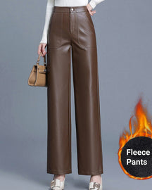 Versatile PU Leather Wide-leg Leather Pants for Women High Waist Slim Straight Pants