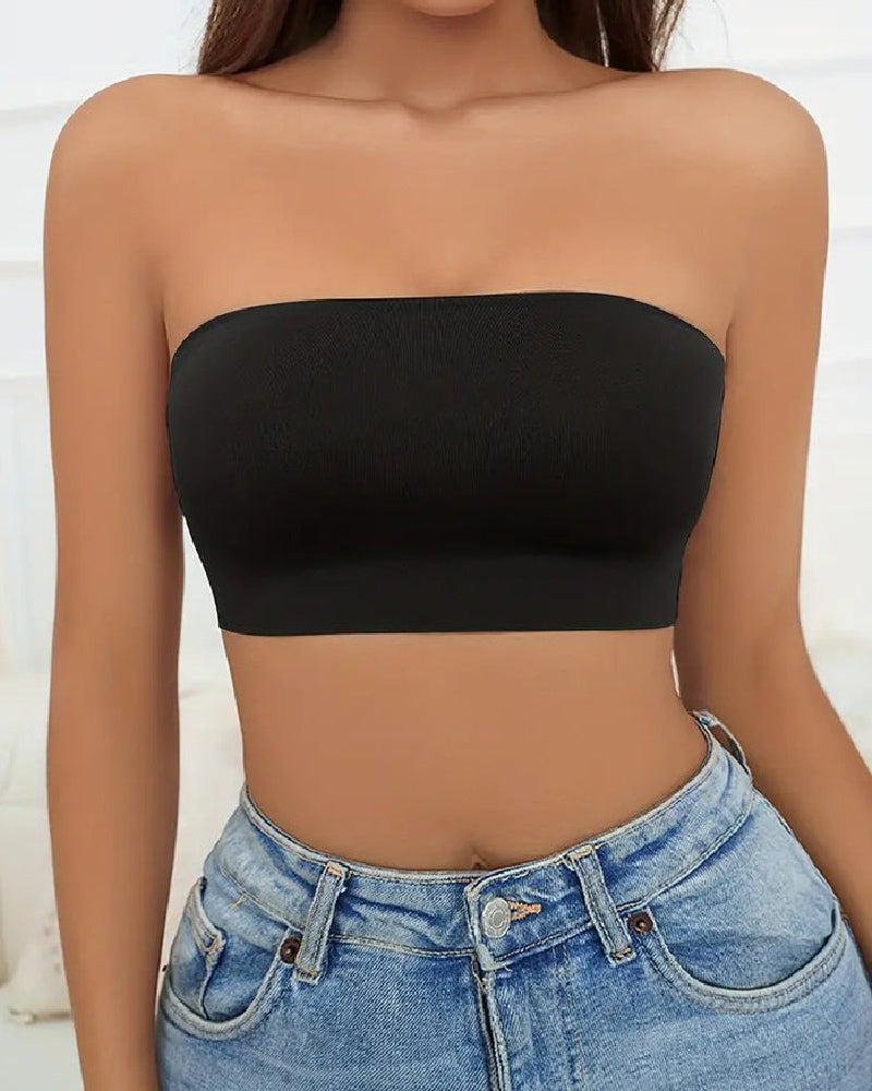 Sujetador bandeau sin tirantes inalámbrico, Bralette push-up elástico sin costuras, sin relleno