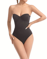 Women's Strapless Built-in Bra X Cross Tummy Control Bodysuit