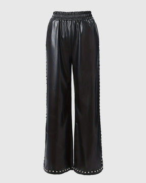 Beaded Loose Wide-leg Leather Pants