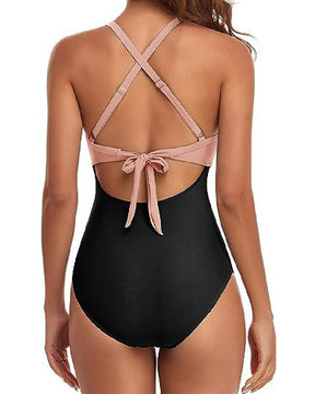 One Piece Cutout Swimsuits Tummy Control High Waist Tie Back Swimwear