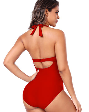 Halter Neck Push-up One-piece Swimsuit Shapewear Beachwear